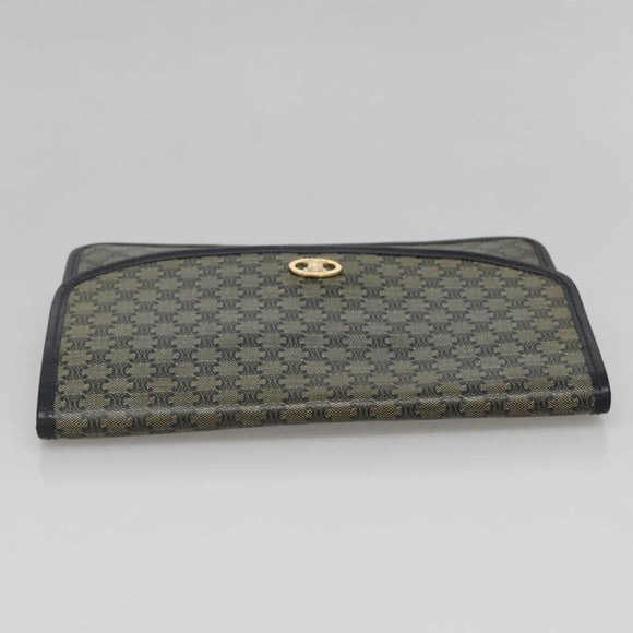 CELINE Macadam Canvas Clutch Bag PVC Navy Gold Auth ep10721