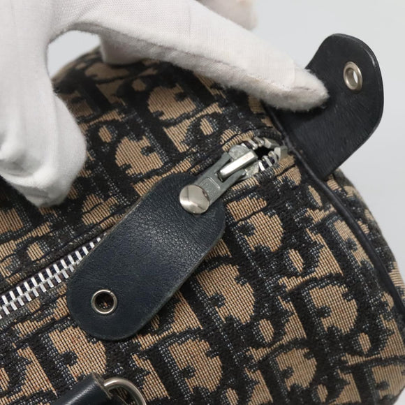 Christian Dior Trotter Canvas Boston Bag Navy Silver Auth ep10723