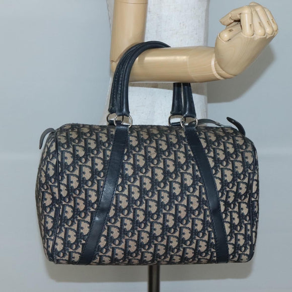 Christian Dior Trotter Canvas Boston Bag Navy Silver Auth ep10723