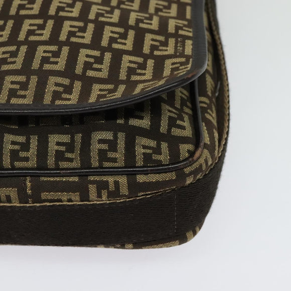 FENDI Zucchino Canvas Shoulder Bag Brown Silver Auth ep10724