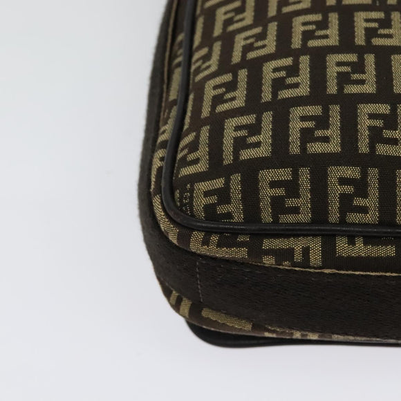 FENDI Zucchino Canvas Shoulder Bag Brown Silver Auth ep10724