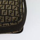 FENDI Zucchino Canvas Shoulder Bag Brown Silver Auth ep10724-16