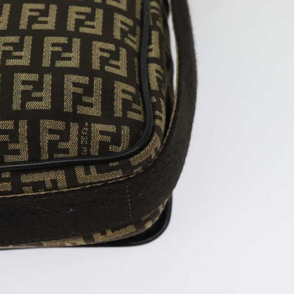 FENDI Zucchino Canvas Shoulder Bag Brown Silver Auth ep10724