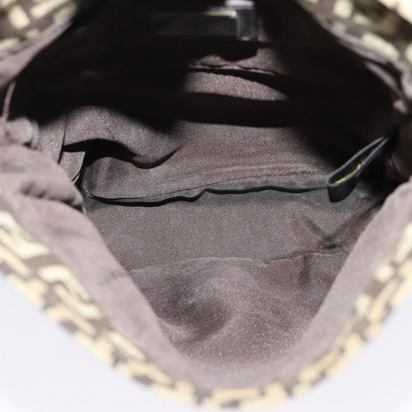 FENDI Zucchino Canvas Shoulder Bag Brown Silver Auth ep10724