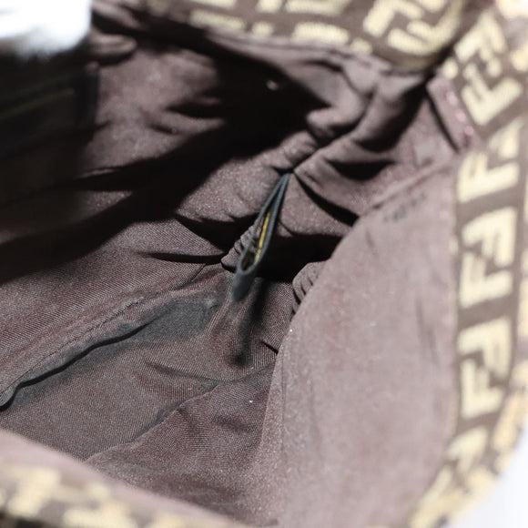 FENDI Zucchino Canvas Shoulder Bag Brown Silver Auth ep10724