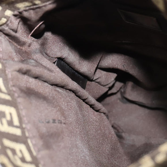 FENDI Zucchino Canvas Shoulder Bag Brown Silver Auth ep10724