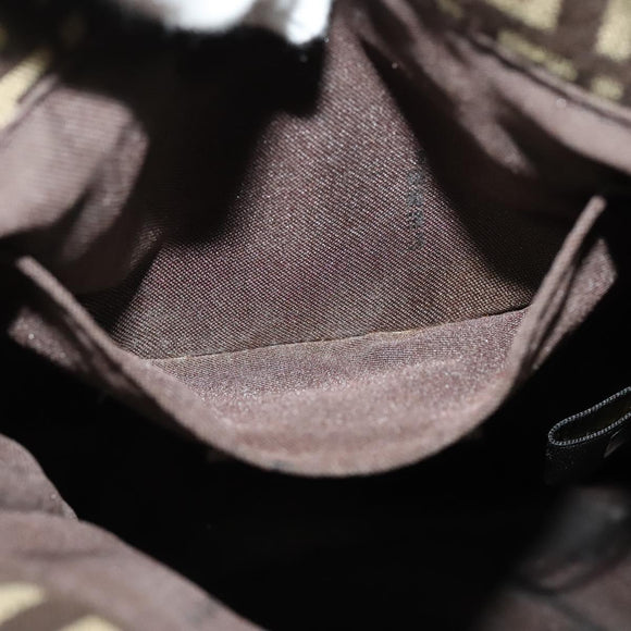 FENDI Zucchino Canvas Shoulder Bag Brown Silver Auth ep10724