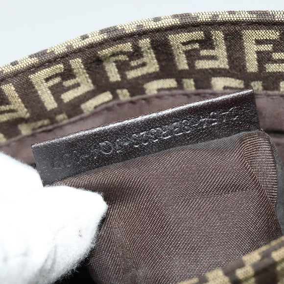 FENDI Zucchino Canvas Shoulder Bag Brown Silver Auth ep10724