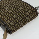 FENDI Zucchino Canvas Shoulder Bag Brown Silver Auth ep10724-6