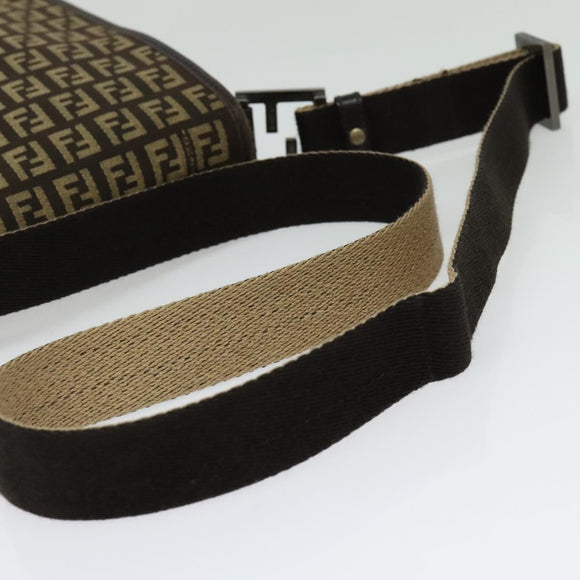FENDI Zucchino Canvas Shoulder Bag Brown Silver Auth ep10724