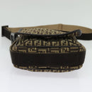 FENDI Zucchino Canvas Shoulder Bag Brown Silver Auth ep10724-5