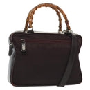 GUCCI Bamboo Hand Bag Nylon 2way Black Silver 000 0538 Auth ep10728-1