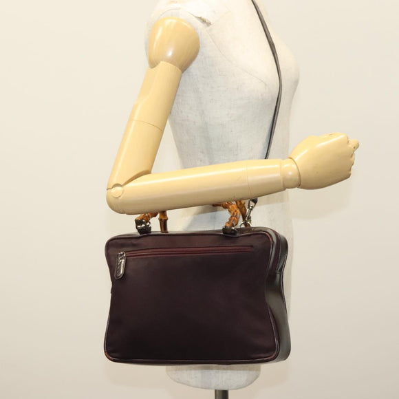 GUCCI Bamboe Handtas Nylon 2-weg Zwart Zilver 000 0538 Auth ep10728