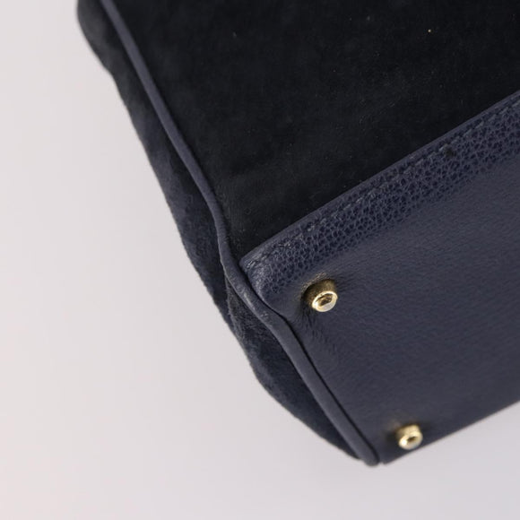 GUCCI Bamboo Hand Bag Suede 2way Navy Gold 000 2214 0316 Auth ep10732