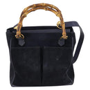 GUCCI Bamboo Hand Bag Suede 2way Navy Gold 000 2214 0316 Auth ep10732-13