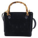 GUCCI Bamboo Hand Bag Suede 2way Navy Gold 000 2214 0316 Auth ep10732-2