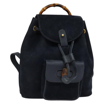 GUCCI Bamboo Backpack Suede Navy Gold 003 2034 0030 Auth ep10733