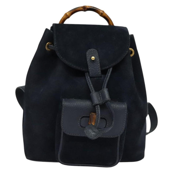 GUCCI Bamboo Backpack Suede Navy Gold 003 2034 0030 Auth ep10733