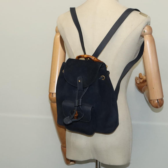 GUCCI Bamboo Backpack Suede Navy Gold 003 2034 0030 Auth ep10733