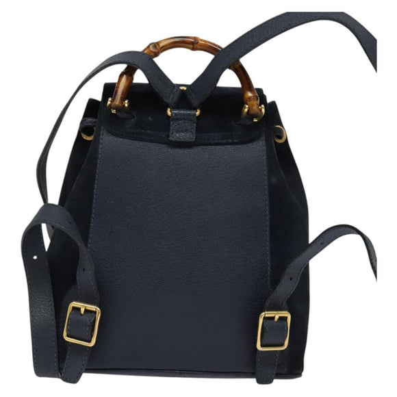 GUCCI Bamboo Backpack Suede Navy Gold 003 2034 0030 Auth ep10733