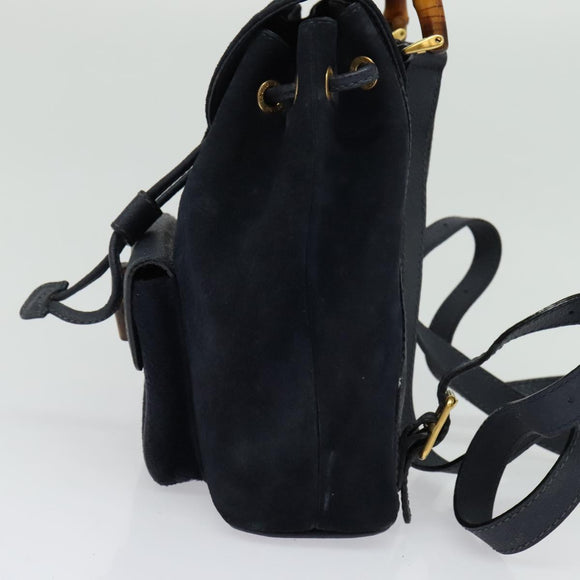 GUCCI Bamboo Backpack Suede Navy Gold 003 2034 0030 Auth ep10733