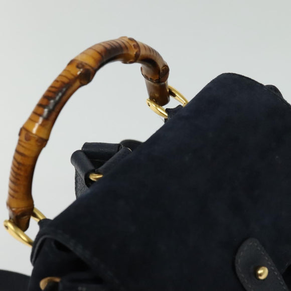 GUCCI Bamboo Backpack Suede Navy Gold 003 2034 0030 Auth ep10733
