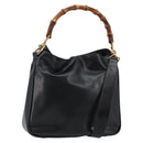 GUCCI Bamboo Hand Bag Leather 2way Black Gold Auth ep10736-1