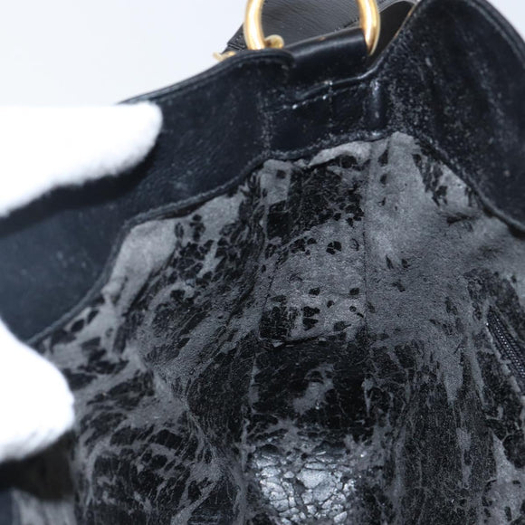 GUCCI Bamboo Hand Bag Leather 2way Black Gold Auth ep10736