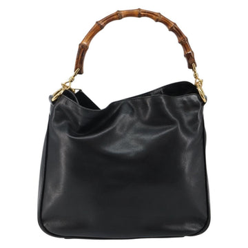 GUCCI Bamboo Hand Bag Leather 2way Black Gold Auth ep10736 - 0