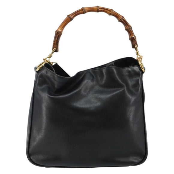 GUCCI Bamboo Hand Bag Leather 2way Black Gold Auth ep10736