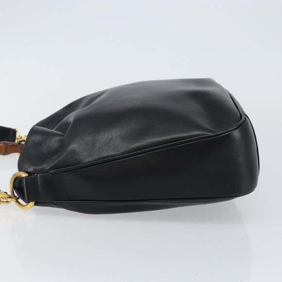 GUCCI Bamboo Hand Bag Leather 2way Black Gold Auth ep10736