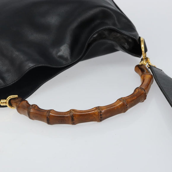 GUCCI Bamboo Hand Bag Leather 2way Black Gold Auth ep10736