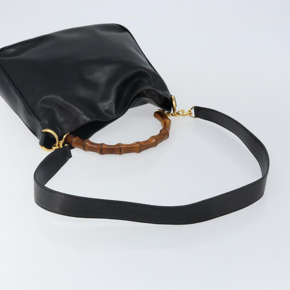 GUCCI Bamboo Hand Bag Leather 2way Black Gold Auth ep10736