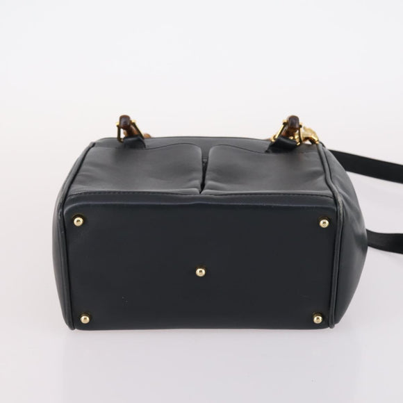 GUCCI Bamboo Hand Bag Leather 2way Navy Gold 000 122 0316 Auth ep10737