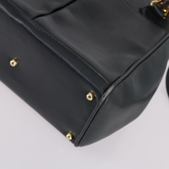 GUCCI Bamboo Hand Bag Leather 2way Navy Gold 000 122 0316 Auth ep10737