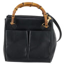 GUCCI Bamboo Hand Bag Leather 2way Navy Gold 000 122 0316 Auth ep10737-13