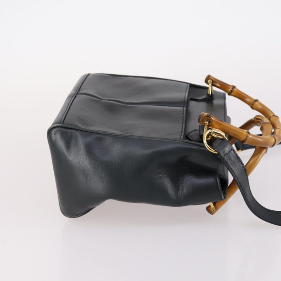GUCCI Bamboo Hand Bag Leather 2way Navy Gold 000 122 0316 Auth ep10737