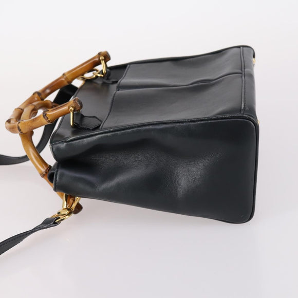 GUCCI Bamboo Hand Bag Leather 2way Navy Gold 000 122 0316 Auth ep10737