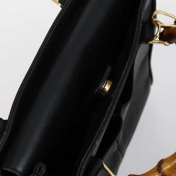 GUCCI Bamboo Hand Bag Leather 2way Navy Gold 000 122 0316 Auth ep10737