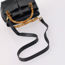 GUCCI Bamboo Hand Bag Leather 2way Navy Gold 000 122 0316 Auth ep10737-7
