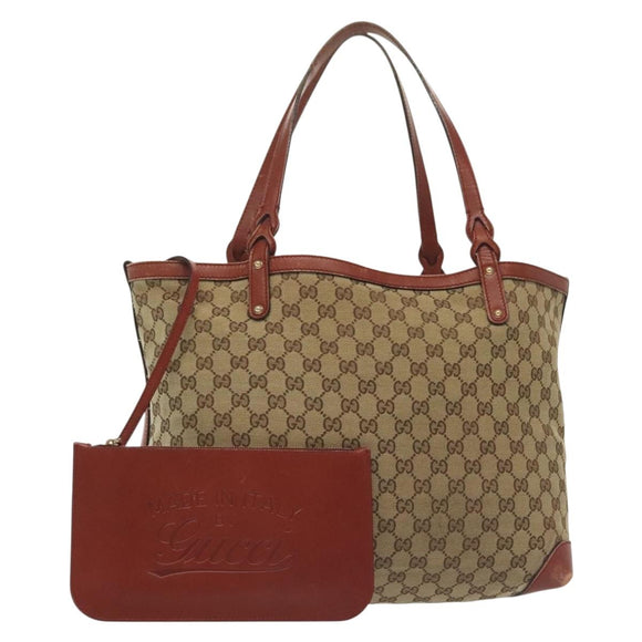 GUCCI GG Canvas Tote Bag Beige Gold 247209 Auth ep10749