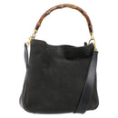 GUCCI Bamboo Hand Bag Leather 2way Black Gold 001 2113 1638 Auth ep10751-1