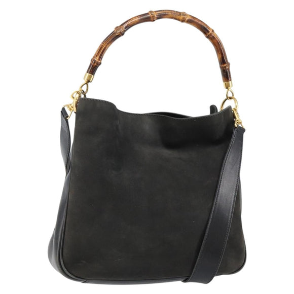 GUCCI Bamboo Hand Bag Leather 2way Black Gold 001 2113 1638 Auth ep10751