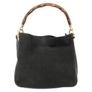 GUCCI Bamboo Hand Bag Leather 2way Black Gold 001 2113 1638 Auth ep10751-2