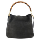 GUCCI Bamboo Hand Bag Leather 2way Black Gold 001 2113 1638 Auth ep10751-3