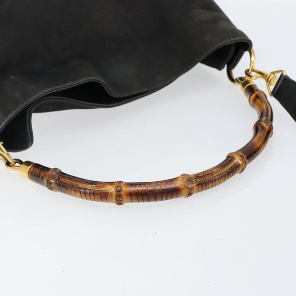 GUCCI Bamboo Hand Bag Leather 2way Black Gold 001 2113 1638 Auth ep10751