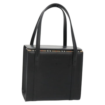 Burberrys Hand Bag Leather Black Silver Auth ep10754