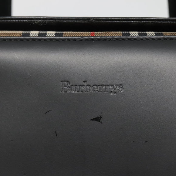 Burberrys Hand Bag Leather Black Silver Auth ep10754