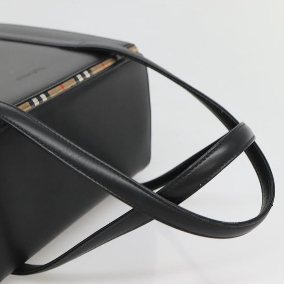 Burberrys Hand Bag Leather Black Silver Auth ep10754