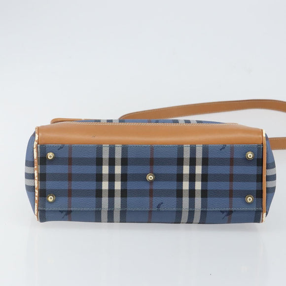 Burberrys Nova Check Hand Bag PVC 2way Blue Gold Auth ep10757